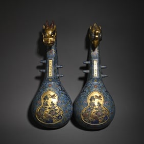 A pair of old cloisonné enamel guqin scholar's ornaments