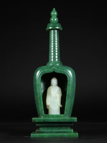 A piece of Qing Hetian jade pagoda, jasper Buddha shrine