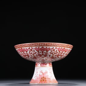 A clear glaze red painted gold tall fruit plate