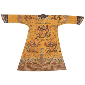 A Qing Dynasty silk peacock feather dragon robe