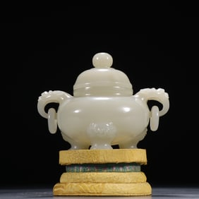 A piece of Qing Hetian jade seed material animal ear incense burner