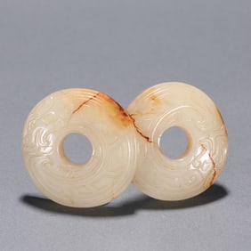 A piece of Han Hetian jade carving dragon pattern double jade