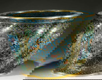 Qing Dynasty cloisonne herring algae flower and bird painting tank