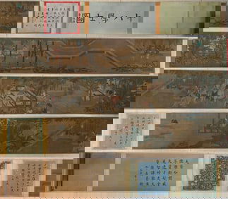 A painting of Liu Songnian's "Eighteen Bachelors" on silk