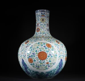 A Qing Dynasty Qianlong Doucai floral pattern celestial ball bottle