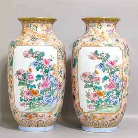A pair of Qing Dynasty Qianlong stone glazed butterfly love vases