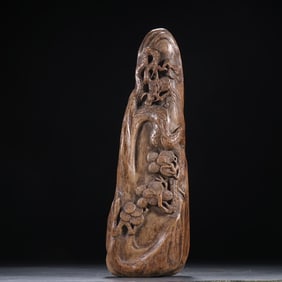 A late Qing agarwood carved pine ornament