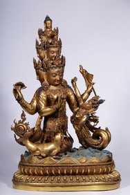 A Qing Dynasty bronze gilt bronze gilt Mohou Luojia statue