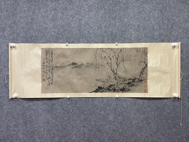 A painting of Xu Wei's Hanjiang solo fishing on paper