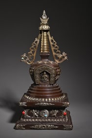 A bronze gilt Tibetan relics stupa ornament