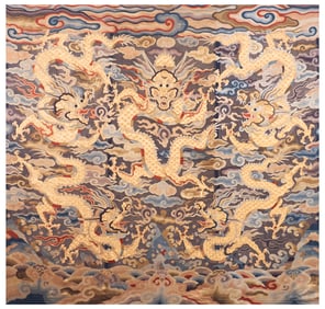 A piece of gold embroidered five dragons hanging screen