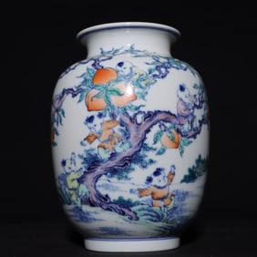 A Qing Dynasty Yongzheng Doucai baby play picture lantern bottle