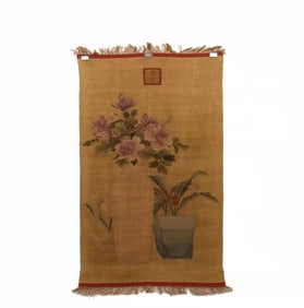 A piece of silk flowers and birds