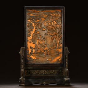 A piece of Zhongru made mahogany inlaid bamboo carving plus official into the jue interstitial