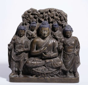 A piece of Qing Dynasty alloy copper Shakyamuni's first turn to the Dharma wheel