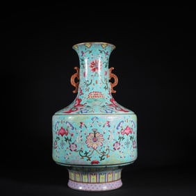A Qing Dynasty Qianlong pastel turquoise ground amphora