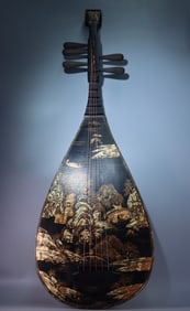 A piece of lacquer painted with gold and painted lute