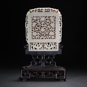 A piece of late Qing rosewood inlaid with Hetian jade flowers interstitial