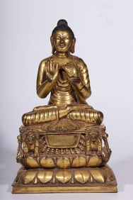 A Qing Dynasty bronze gilt swat style Buddha seated statue