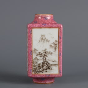 A small brown bottle of carmine color open window ink color landscape inscription poem made in the