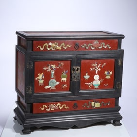 A piece of wood carving treasure inlaid Bogu pattern cabinet