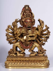 A Ming Dynasty "Ming Yongle New Year" bronze gilt King Kong statue