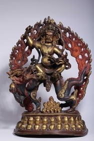 A bronze gilt white God of Wealth statue of the Qing Dynasty (demolished at the bottom)