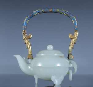 A cloisonné and Tian jade beam pot