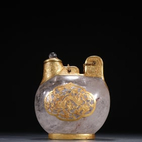 A piece of crystal-clad gold dragon pattern leather pouch pot
