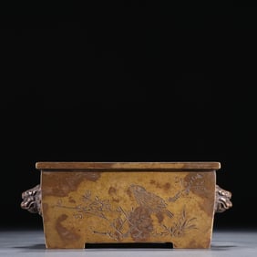 A piece of the Ming Dynasty "Jin Lu drunken altar with" copper engraving happy eyebrows poems double
