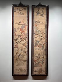 A pair of Qing Dynasty silk "Romance of the Three Kingdoms"