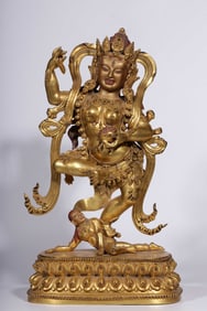 A Ming Dynasty "Ming Yongle Nianshi" bronze gilt King Kong Haimu statue