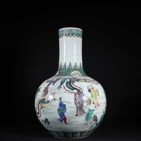 A Qing Dynasty Kangxi colorful figure Tianqiu bottle