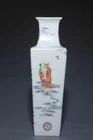 A piece of Qing Qianlong pastel group of immortals square bottle