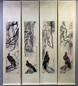 A picture of Qi Baishi and pine eagle with four screens