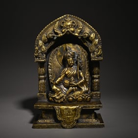 A bronze gilt Padmasambhava Tibetan Buddha statue study ornament