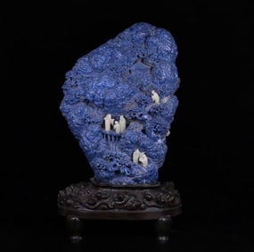 A piece of Qing lapis lazuli inlaid with Hetian jade character story Shanzi ornaments