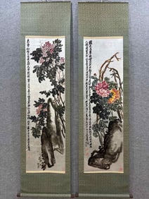 A heart of Wu Changshuo's silver foil painting