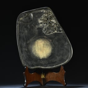 A piece of the old end of the stone pine tree figure inkstone