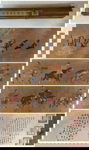 A picture of Ren Renfa painting the drunken return of the five kings: Ren Ren painted a picture of the drunken return of the five kings SIZE: The total length is 350x36cm (The Dimensions Of All Batches Are Manually Measured.If You Need More Detailed Information, Please