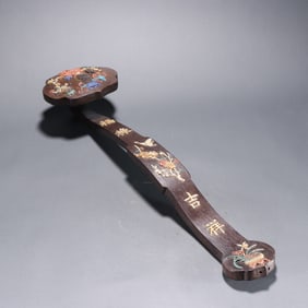 A piece of clear rosewood inlaid with a hundred treasures and auspicious wishes