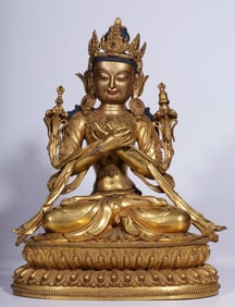 A Qing Dynasty bronze gilt King Kong chief seated statue