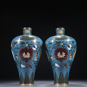 A Pair of Copper  Cloisonné Twig Pattern Plum Bottles