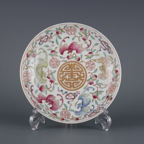 A piece of Qingdao light year pastel Fushou double full pattern plate