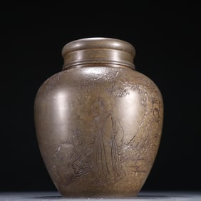 A Tibetan six-bedroom tea canister with tin engraved character poems and texts