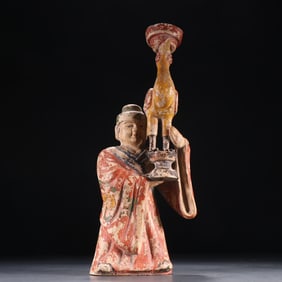 A piece of Tang copper mine Caihu people hold a crane oil cup