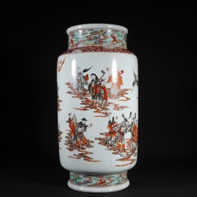 A piece of Qing Dynasty Kangxi alum red group of immortals figure winter melon zun