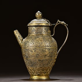 One piece sterling silver fetal gilt lotus magpie flask