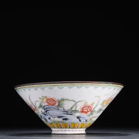 A piece of Qing bronze fetal painting, enamel blue ground, windowed character story bowl