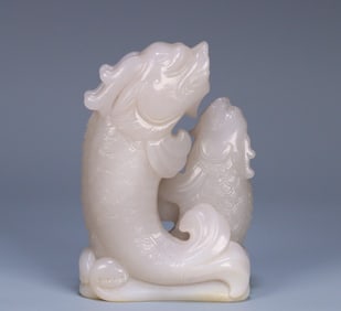 A piece of Hetian jade fish dragon ornament